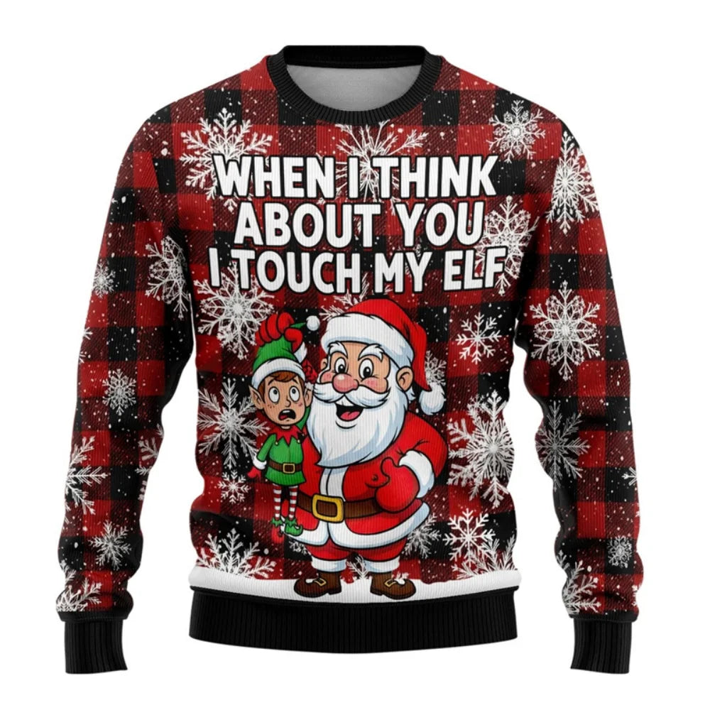 Men Women Xmas Sweatshirt 3D Christmas Snowman Santa Printed Ugly Christmas Sweater Unisex Long Sleeve Tops Pullovers Sweatshirt