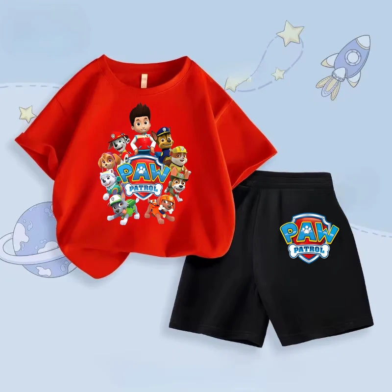 Paw Patrol Set for Children Boys Shorts+Short Sleeve Tshirt 2-Piece Outfits Boys Casual Cartoon Clothes Kids Birthday Gifts