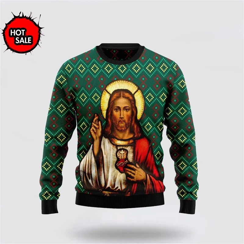 Men Women Holiday Party Xmas Sweatshirts Happy Birthday Jesus Ugly Sweater 3D Funny Printed Ugly Christmas Sweaters Jumpers Tops