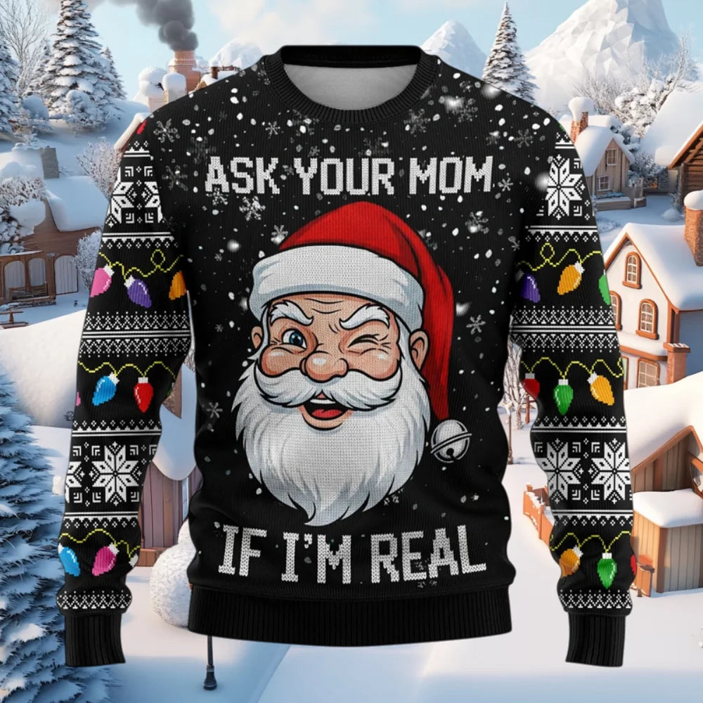 Funny Santa Christmas Sweatshirt Naughty Ugly Graphic Women Sweaters Crew Neck Sweatshirt Holiday Unisex Pullover Hoodie for Man