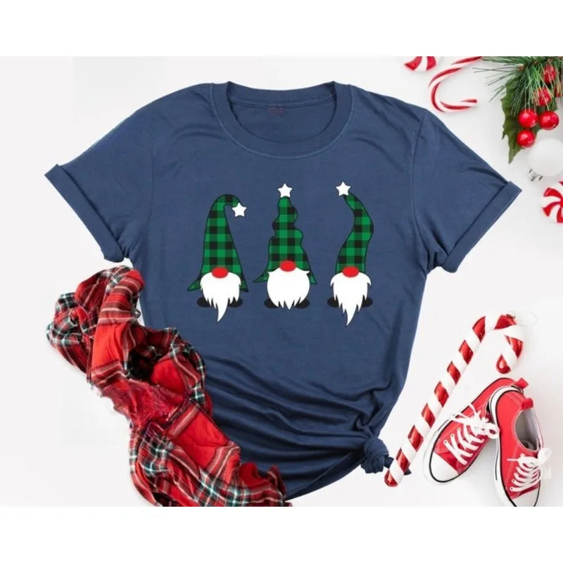 Vintage Santa Gnome Christmas T-Shirt: Xmas Family Tee  Harajuku Y2k Top Shirts for Women Seagull Christmas Shirts Cotton Tees