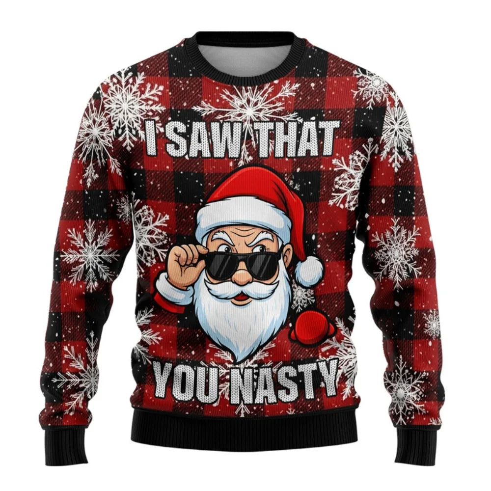 Men Women Xmas Sweatshirt 3D Christmas Snowman Santa Printed Ugly Christmas Sweater Unisex Long Sleeve Tops Pullovers Sweatshirt