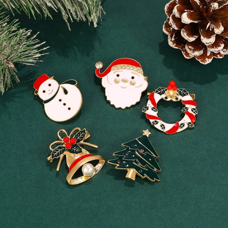 Cartoon Christmas Badge Bell Christmas Tree Santa Claus Enamel Pins Snow Man Jewelry Accessories Dripping Oil Lapel Pin Girls