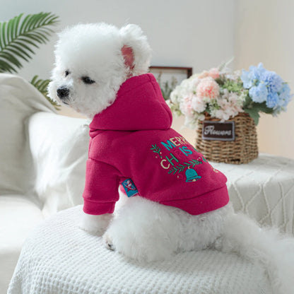 Christmas Bell Hooded Sweater Red Pet Dog Dog Cat Clothes Autumn Winter Christmas Day Jumper Hoodie