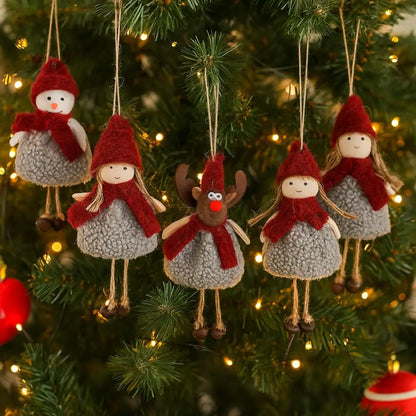 Christmas Snowman Pendant Santa Claus with Bells Xmas Tree Pendants Reindeer Girl Hanging Pendant Christmas Decoration