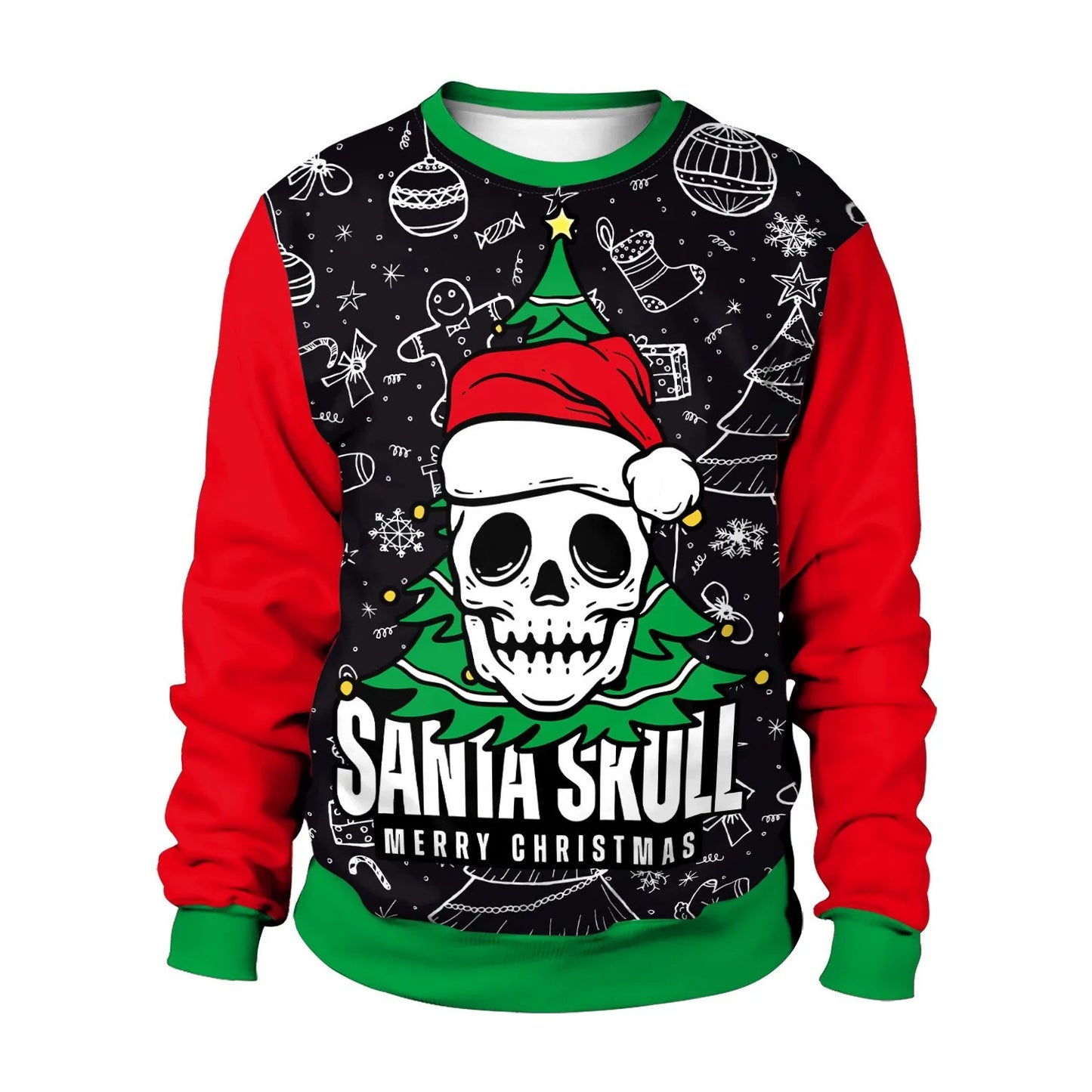 Christmas Men Women Sweatshirts Golf Pullover Santa Skull Xmas Graphic Sweatshirt Long Sleeves Hoodies Unisex Holiday Party Tops