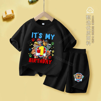 Paw Patrols Children Clothes Se Girl Boy Birthday Number T-Shirt Shorts 2pcs Suit Cartoon Summer Kids Tracksuit Outfit Pants Tee