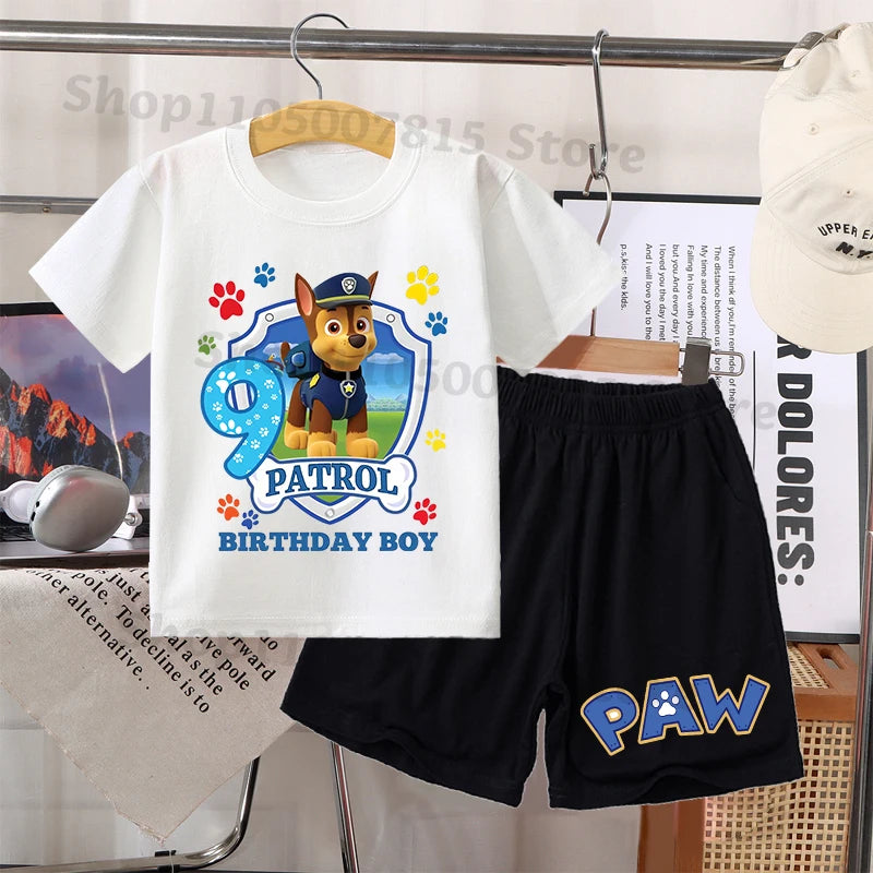 2pcs Paw Patrol Short Sleeved Shorts Suit for Children Anime Cartoon Cute T-shirts Pants Set Boys Summer Fashion Clothes Gifts