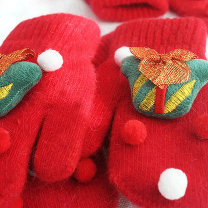 Bell Elk Plus Velvet Winter And Autumn Christmas Kids Mittens Full Fingers Gloves Santa Claus Printed Women Knitted Gloves