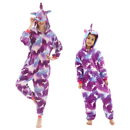 Animal Onesies Kigurumi Unicorn Pajamas Set Women Winter Overall Flannel Cartoon Cosplay Sleepwear Jumpsuit Men Homewear Pijama