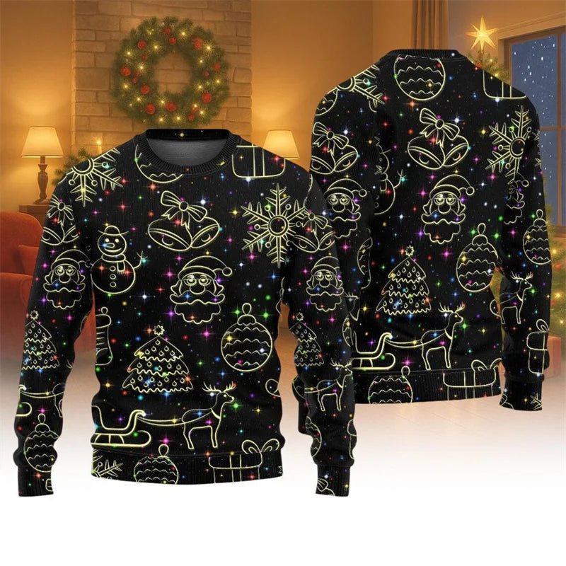 2025 Hot Christmas Ugly Sweater Men Women 3D Print Neon Pattern Santa Pullover Sweatshirt Unique Xmas Clothes Party Sweatshirt