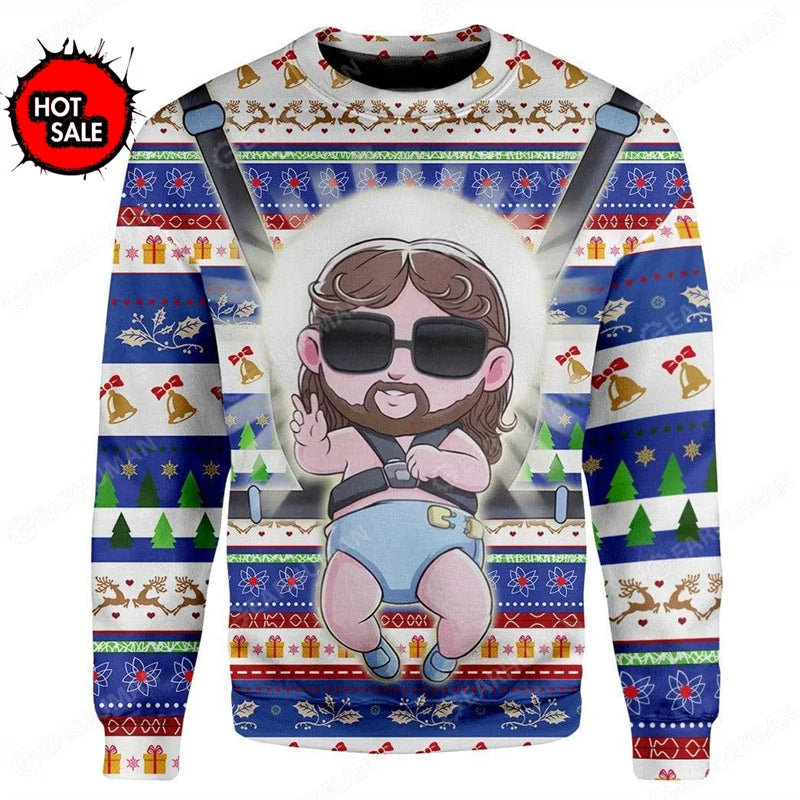 Men Women Holiday Party Xmas Sweatshirts Happy Birthday Jesus Ugly Sweater 3D Funny Printed Ugly Christmas Sweaters Jumpers Tops