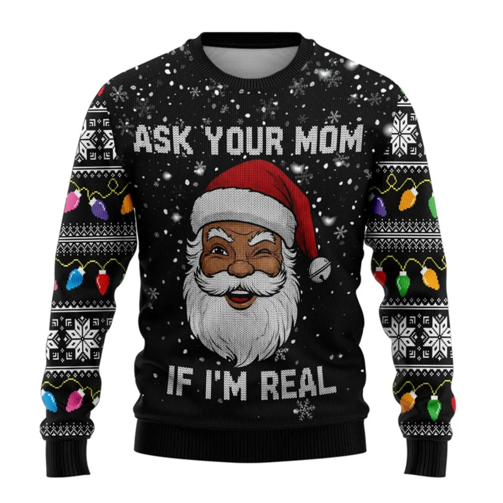 Men Women Xmas Sweatshirt 3D Christmas Snowman Santa Printed Ugly Christmas Sweater Unisex Long Sleeve Tops Pullovers Sweatshirt