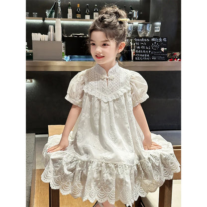 Baby Girls Dress Children Sweet Dress Kids Ruffle Trim Party Princess Dress Lace Collar Going Out Casual Dresses Clothes