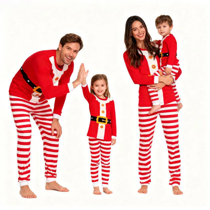 Family Matching Christmas Pajamas Sets Mother and Kids Match Clothes Santa Claus Red Striped Family Look Clothes Cotton Pyjamas