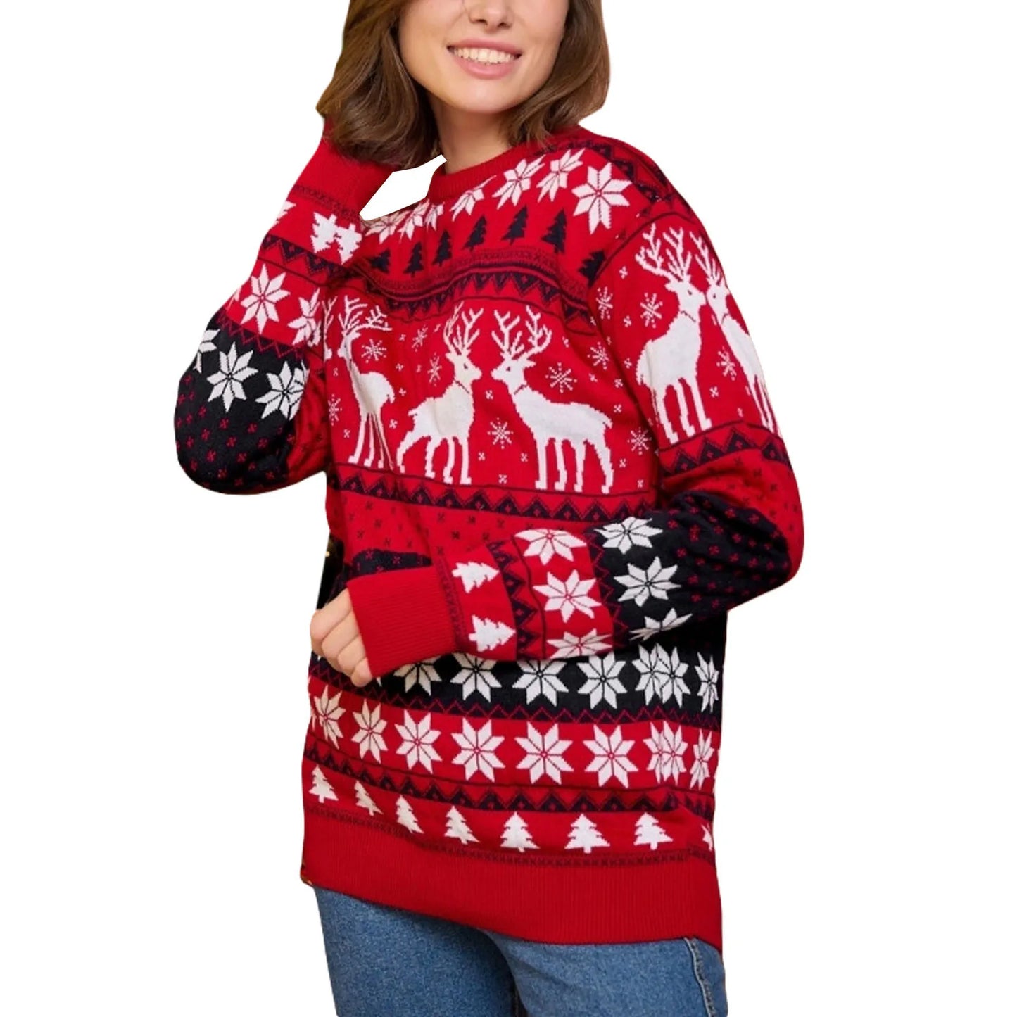 Christmas Jumpers for Women Men Couples Unisex Ugly Sweater Xmas Reindeer Printed Knitted Pullover Santa Holiday Sweatshirt Top