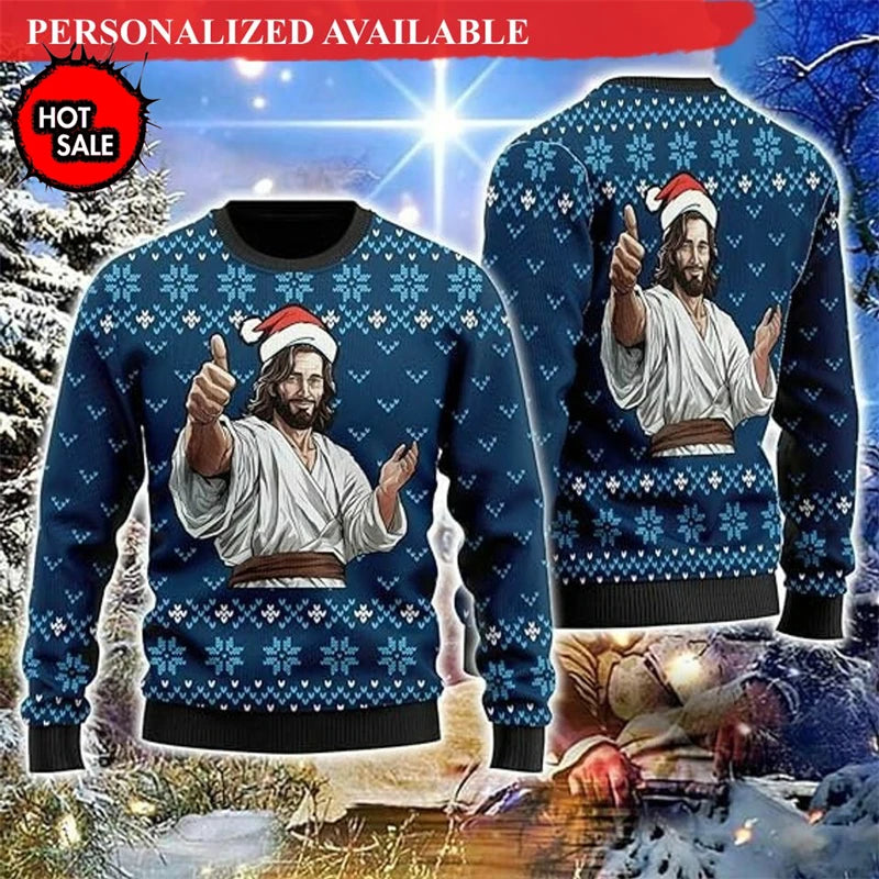 Men Women Holiday Party Xmas Sweatshirts Happy Birthday Jesus Ugly Sweater 3D Funny Printed Ugly Christmas Sweaters Jumpers Tops