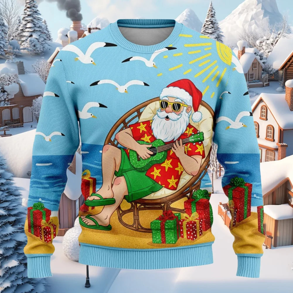 Funny Santa Christmas Sweatshirt Naughty Ugly Graphic Women Sweaters Crew Neck Sweatshirt Holiday Unisex Pullover Hoodie for Man