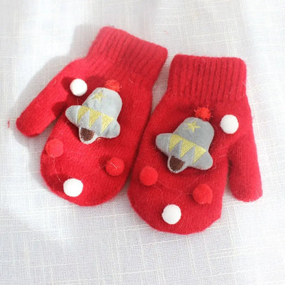 Bell Elk Plus Velvet Winter And Autumn Christmas Kids Mittens Full Fingers Gloves Santa Claus Printed Women Knitted Gloves