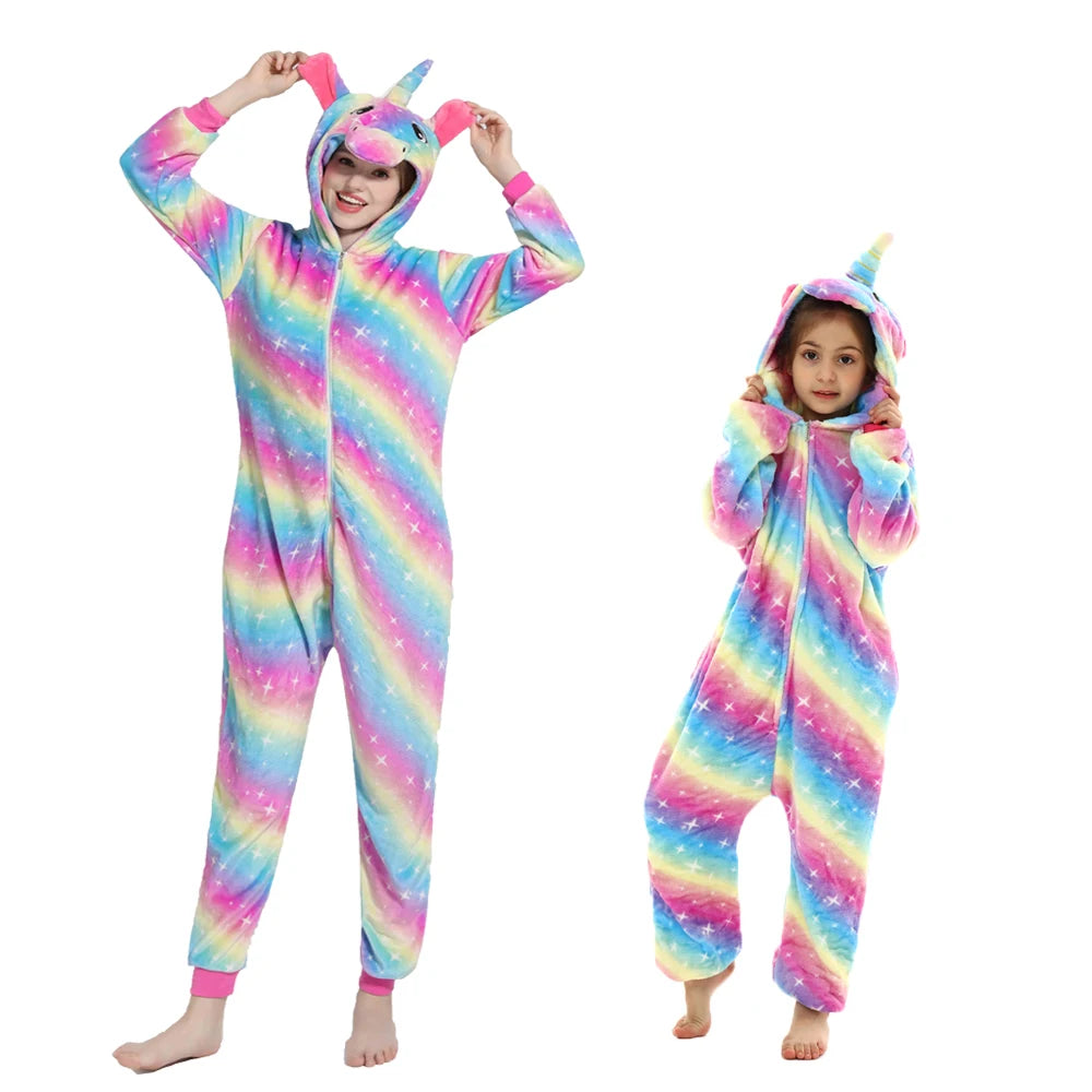 Animal Onesies Kigurumi Unicorn Pajamas Set Women Winter Overall Flannel Cartoon Cosplay Sleepwear Jumpsuit Men Homewear Pijama