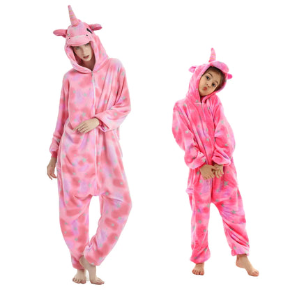 Animal Onesies Kigurumi Unicorn Pajamas Set Women Winter Overall Flannel Cartoon Cosplay Sleepwear Jumpsuit Men Homewear Pijama