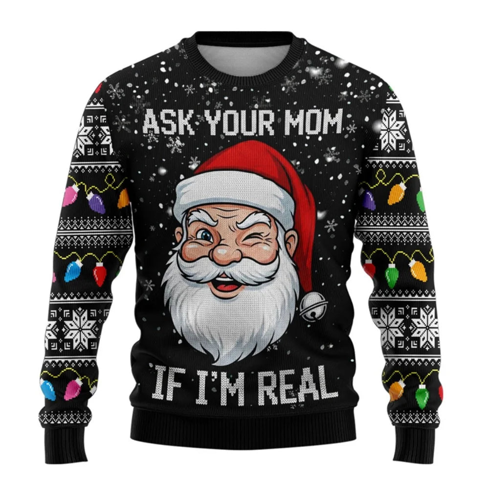 Men Women Xmas Sweatshirt 3D Christmas Snowman Santa Printed Ugly Christmas Sweater Unisex Long Sleeve Tops Pullovers Sweatshirt