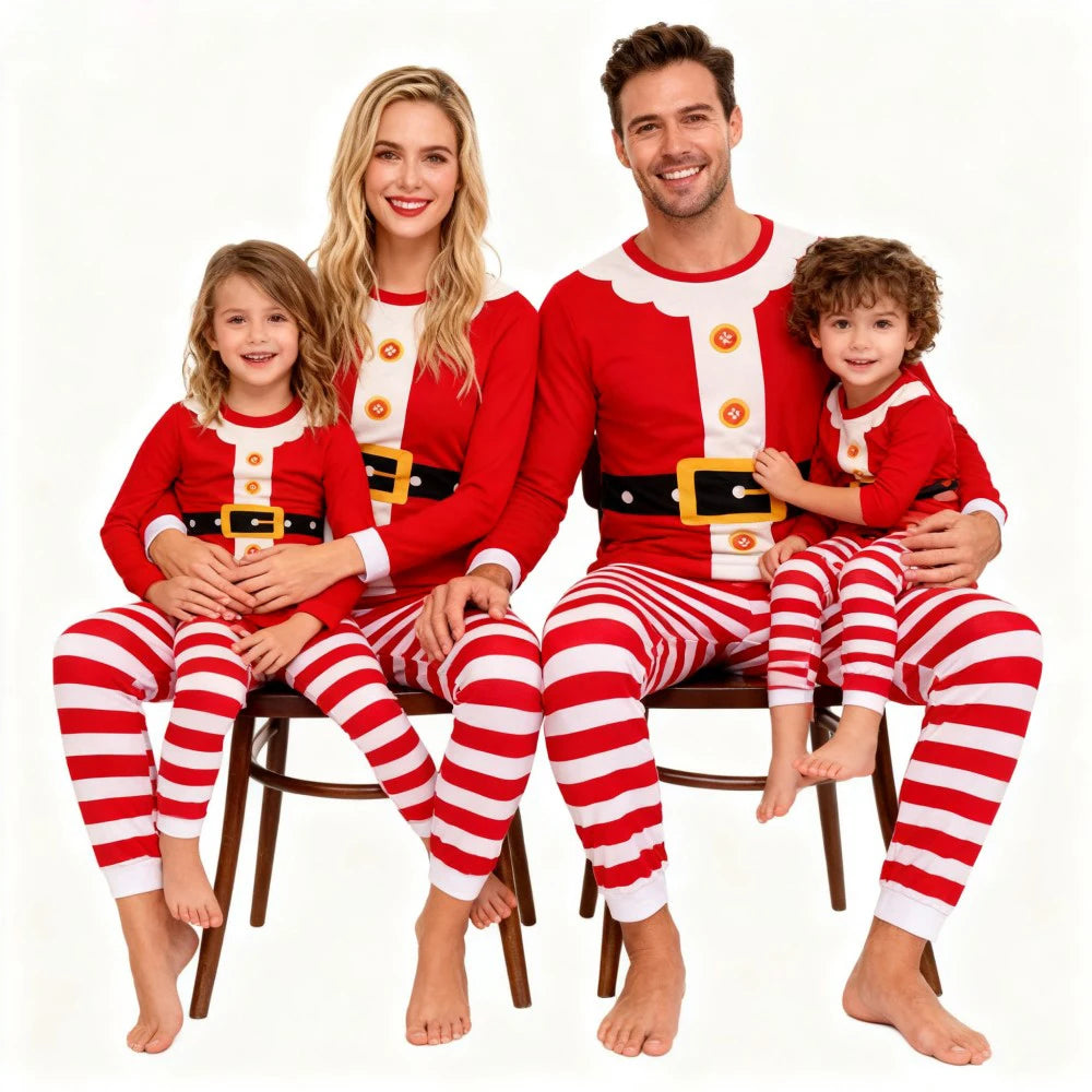 Family Matching Christmas Pajamas Sets Mother and Kids Match Clothes Santa Claus Red Striped Family Look Clothes Cotton Pyjamas