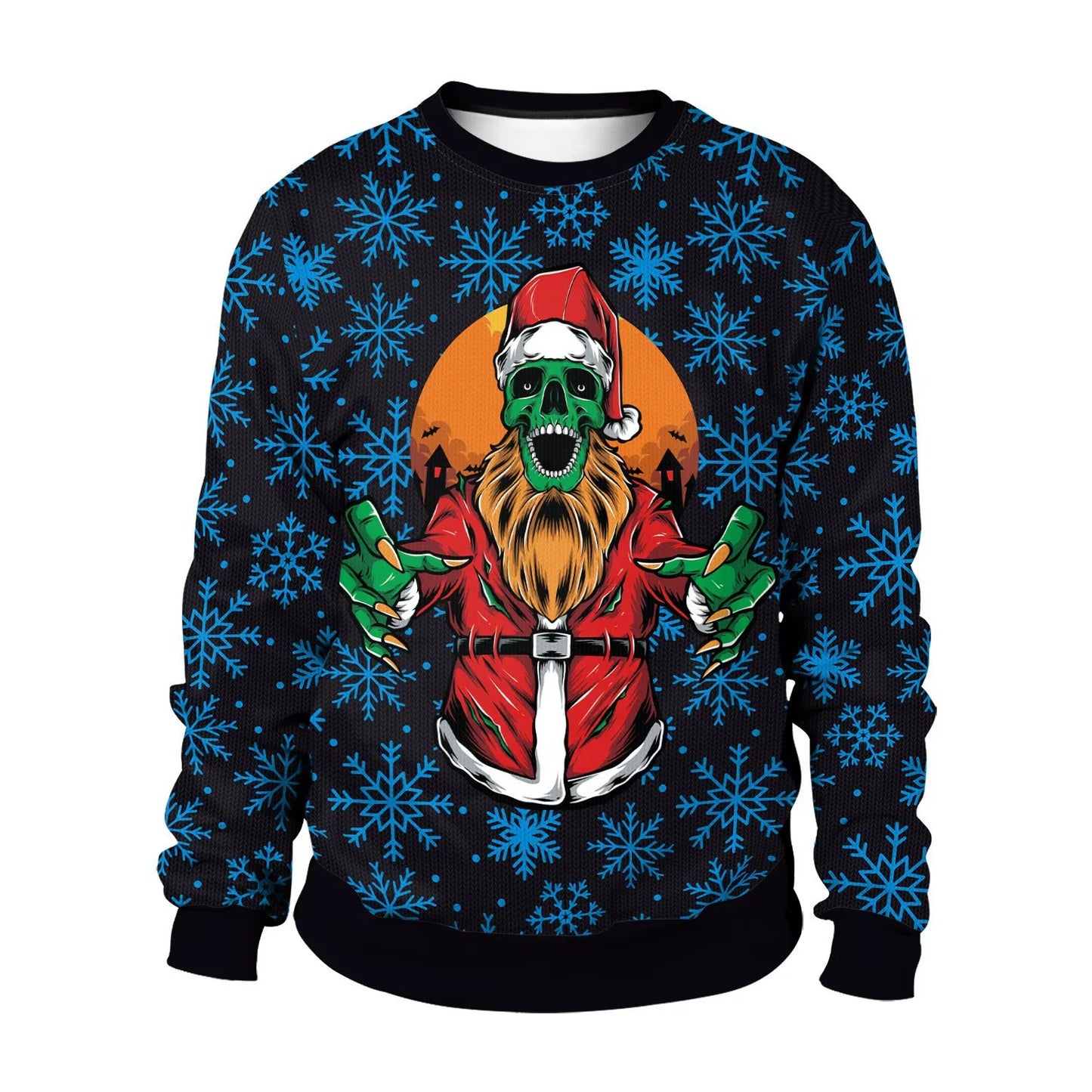 Christmas Men Women Sweatshirts Golf Pullover Santa Skull Xmas Graphic Sweatshirt Long Sleeves Hoodies Unisex Holiday Party Tops