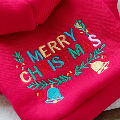 Christmas Bell Hooded Sweater Red Pet Dog Dog Cat Clothes Autumn Winter Christmas Day Jumper Hoodie