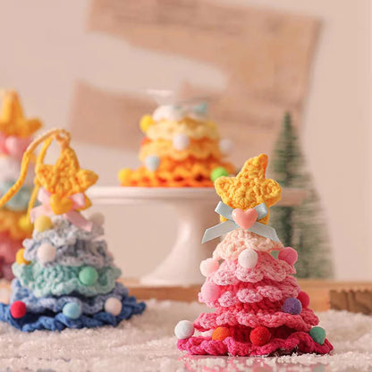 Knitted Christmas Tree with Jingle Bell Plush Christmas Hanging Pendant Wool Crochet Christmas Tree for Christmas Party Decor