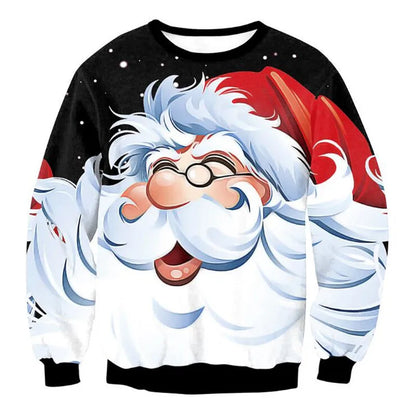 New Year Eve Xmas Sweatshirt 3D Novelty Print Holiday Party Jumper Top Unisex Pullover Reindeer Ugly Christmas Sweater Men Women