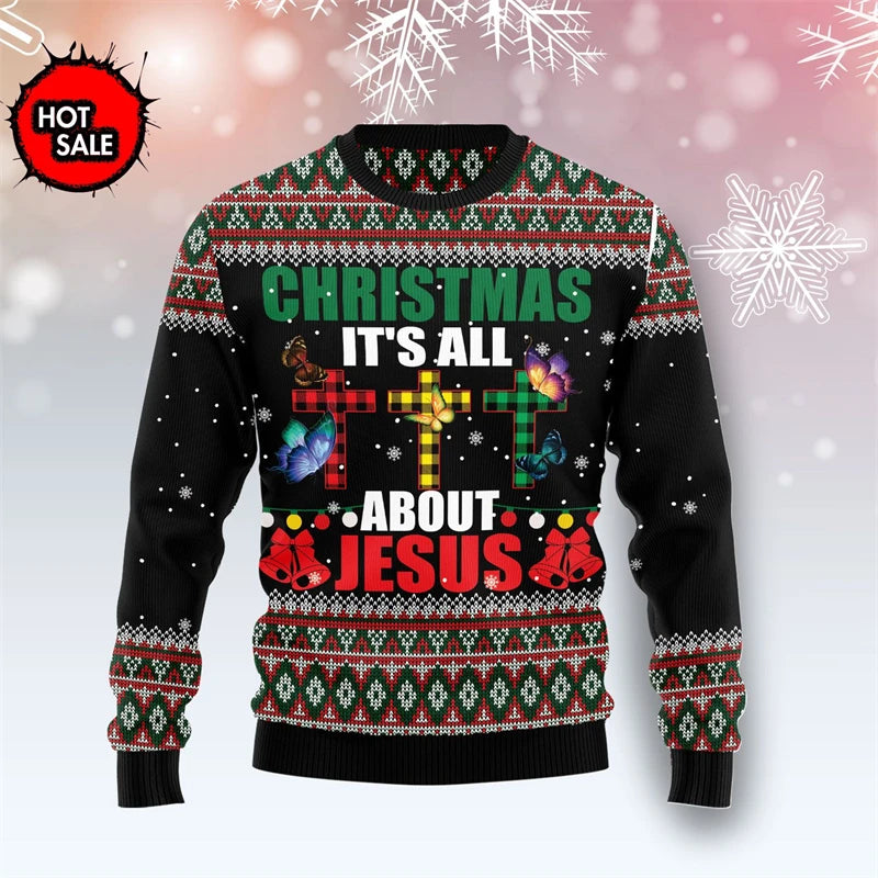 Men Women Holiday Party Xmas Sweatshirts Happy Birthday Jesus Ugly Sweater 3D Funny Printed Ugly Christmas Sweaters Jumpers Tops