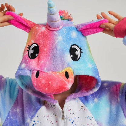 Animal Onesies Kigurumi Unicorn Pajamas Set Women Winter Overall Flannel Cartoon Cosplay Sleepwear Jumpsuit Men Homewear Pijama
