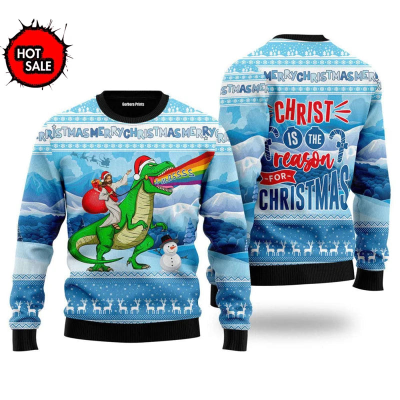 Men Women Holiday Party Xmas Sweatshirts Happy Birthday Jesus Ugly Sweater 3D Funny Printed Ugly Christmas Sweaters Jumpers Tops