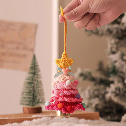 Knitted Christmas Tree with Jingle Bell Plush Christmas Hanging Pendant Wool Crochet Christmas Tree for Christmas Party Decor
