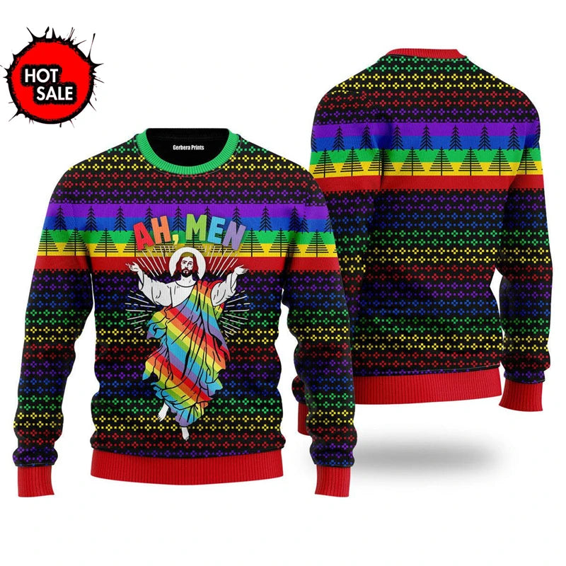 Men Women Holiday Party Xmas Sweatshirts Happy Birthday Jesus Ugly Sweater 3D Funny Printed Ugly Christmas Sweaters Jumpers Tops