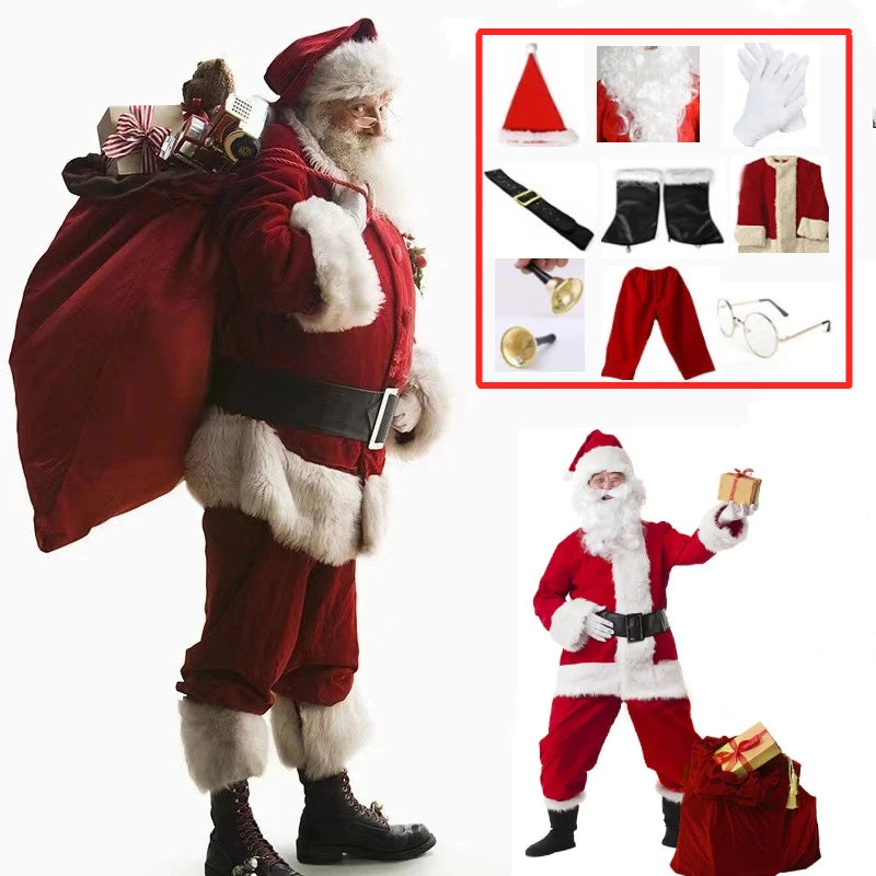 Santa Claus Costume for Adults Men Christmas Carnival Cosplay Red Hat Plus Size Suit Adult Fancy Costumes Party Full Set