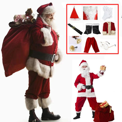 Santa Claus Costume for Adults Men Christmas Carnival Cosplay Red Hat Plus Size Suit Adult Fancy Costumes Party Full Set