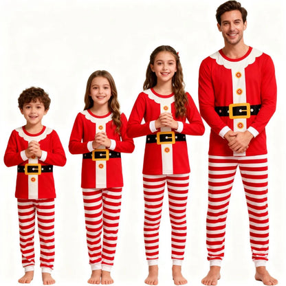 Family Matching Christmas Pajamas Sets Mother and Kids Match Clothes Santa Claus Red Striped Family Look Clothes Cotton Pyjamas