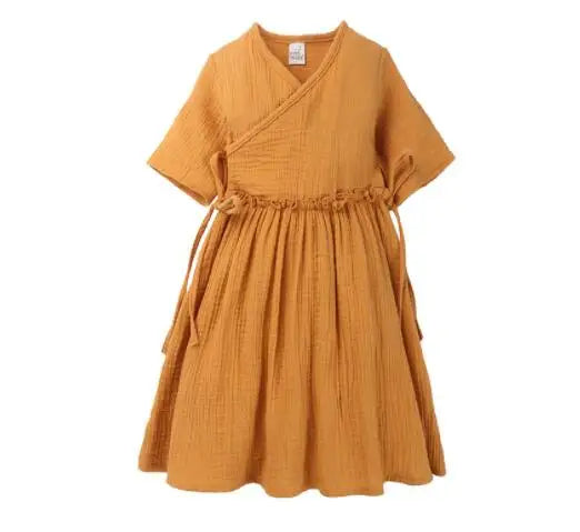 New Summer Baby Girls Dresses European America Toddler Kids Girl Dress Casual Linen Clothing Ruffles Sweet Princess Dress