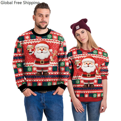 Couple Christmas Sweatshirt 3d Christmas Snowman Santa Claus Print Clothing Funny Unisex Pullover Holiday Party Top Sweatshirt