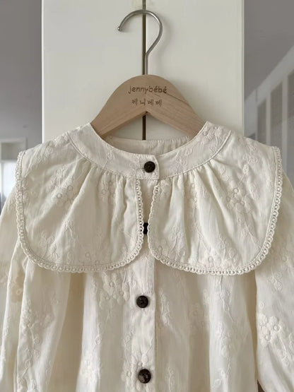 Baby Girls Dress Sweet Girl Lace Dress Ruffle Party Princess Dress Petal Collar Floral Embroidery Casual Dress Children Clothes