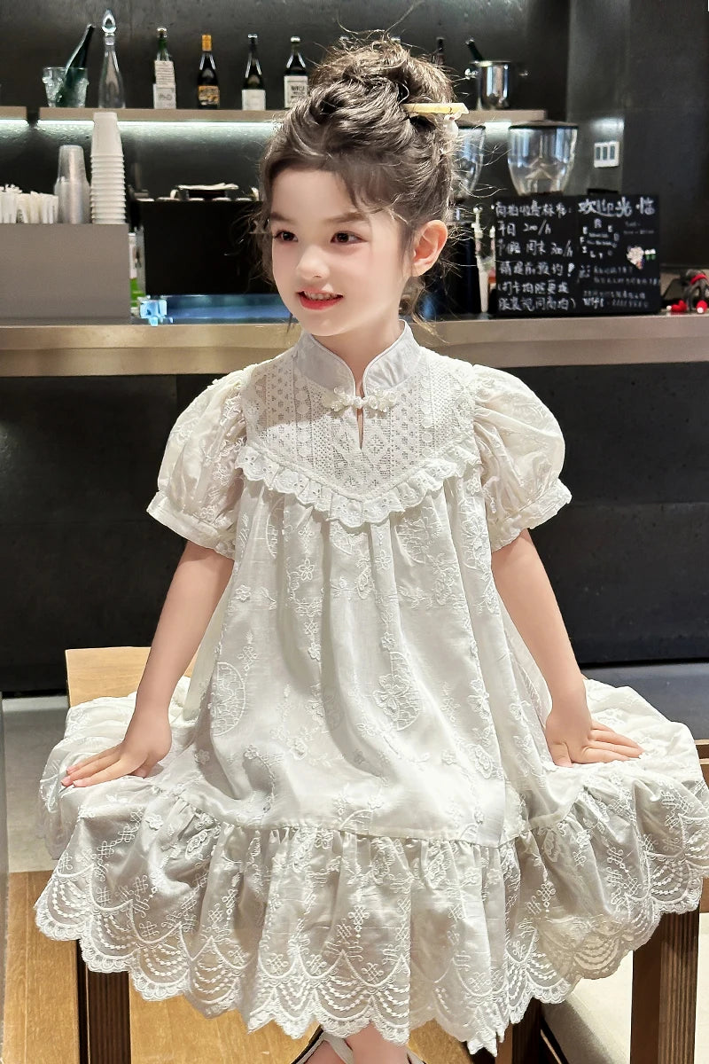 Baby Girls Dress Children Sweet Dress Kids Ruffle Trim Party Princess Dress Lace Collar Going Out Casual Dresses Clothes