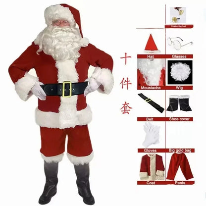 Santa Claus Costume for Adults Men Christmas Carnival Cosplay Red Hat Plus Size Suit Adult Fancy Costumes Party Full Set