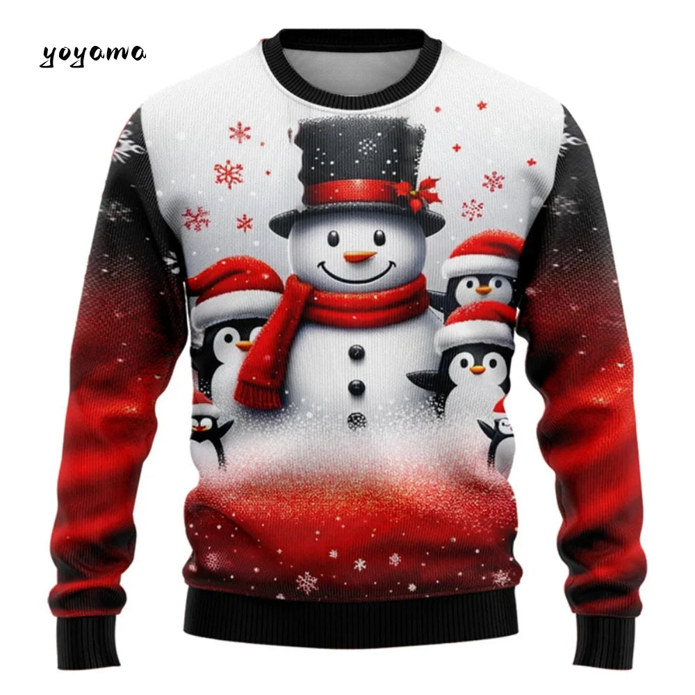 Funny 3D Christmas Men's Sweatshirt Snowman Santa Printed Ugly Christmas Sweatshirt Round Neck Custom Pullovers Man Sweatshirts