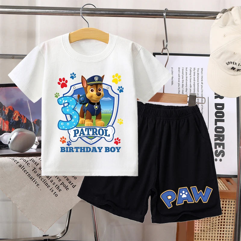 2pcs Paw Patrol Short Sleeved Shorts Suit for Children Anime Cartoon Cute T-shirts Pants Set Boys Summer Fashion Clothes Gifts