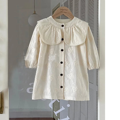 Baby Girls Dress Sweet Girl Lace Dress Ruffle Party Princess Dress Petal Collar Floral Embroidery Casual Dress Children Clothes