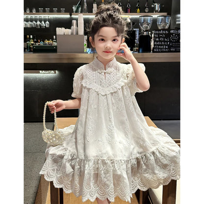 Baby Girls Dress Children Sweet Dress Kids Ruffle Trim Party Princess Dress Lace Collar Going Out Casual Dresses Clothes