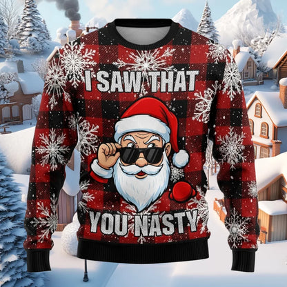 Funny Santa Christmas Sweatshirt Naughty Ugly Graphic Women Sweaters Crew Neck Sweatshirt Holiday Unisex Pullover Hoodie for Man
