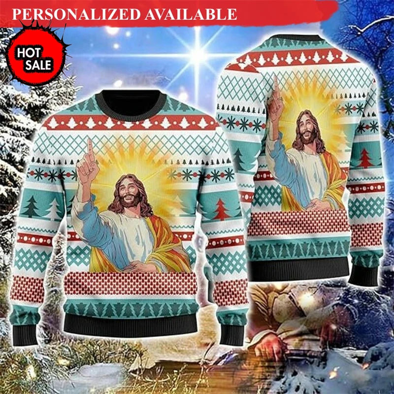 Men Women Holiday Party Xmas Sweatshirts Happy Birthday Jesus Ugly Sweater 3D Funny Printed Ugly Christmas Sweaters Jumpers Tops